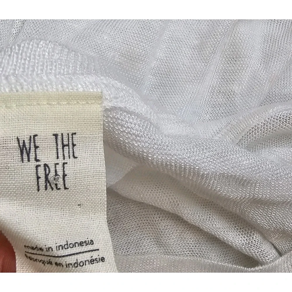 We The Free Womens Large White Sweater Knit Top Sheer Boho Dolman Linen Cotton